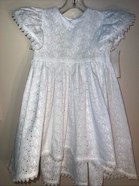 Vintage kids White Eyelet Flutter Sleeve Hi/Low  Dress and Shorts.